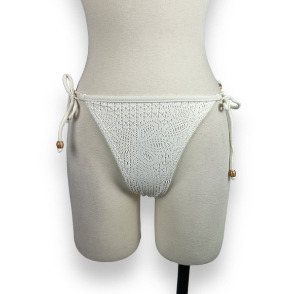 Vintage 90s White‎ Mesh Tie Swimsuit Bottoms Sz Small - Picture 1 of 11